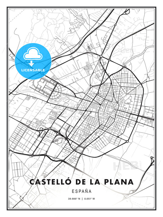 Castelló de la Plana, Spain, Modern Print Template in Various Formats - HEBSTREITS Sketches