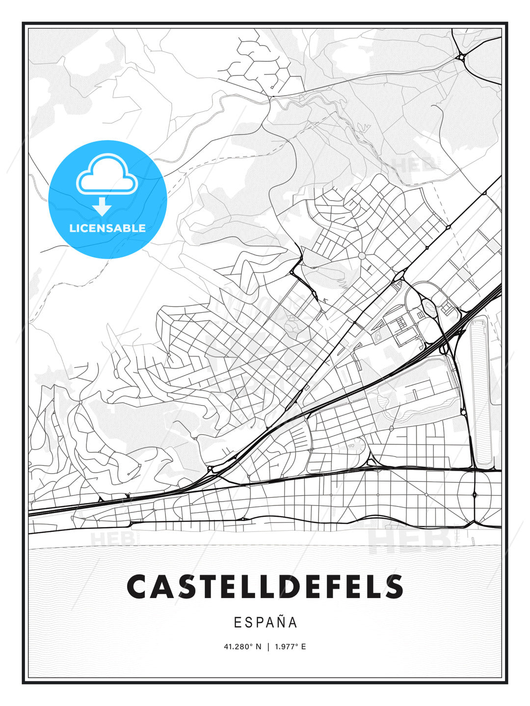 Castelldefels, Spain, Modern Print Template in Various Formats - HEBSTREITS Sketches