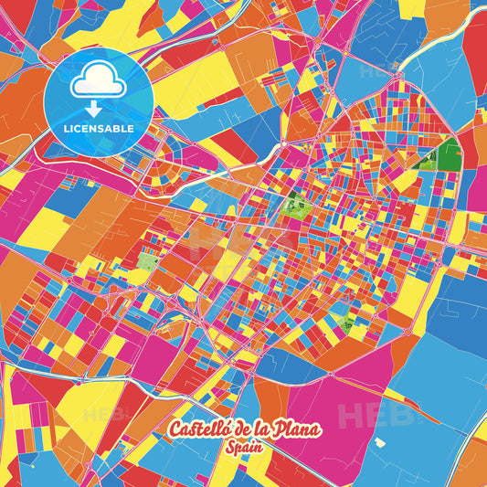 Castelló de la Plana, Spain Crazy Colorful Street Map Poster Template - HEBSTREITS Sketches