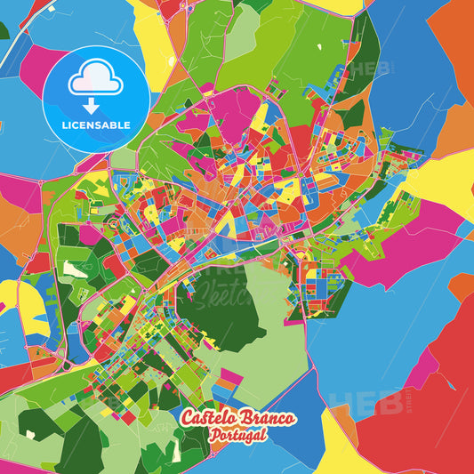 Castelo Branco, Portugal Crazy Colorful Street Map Poster Template - HEBSTREITS Sketches