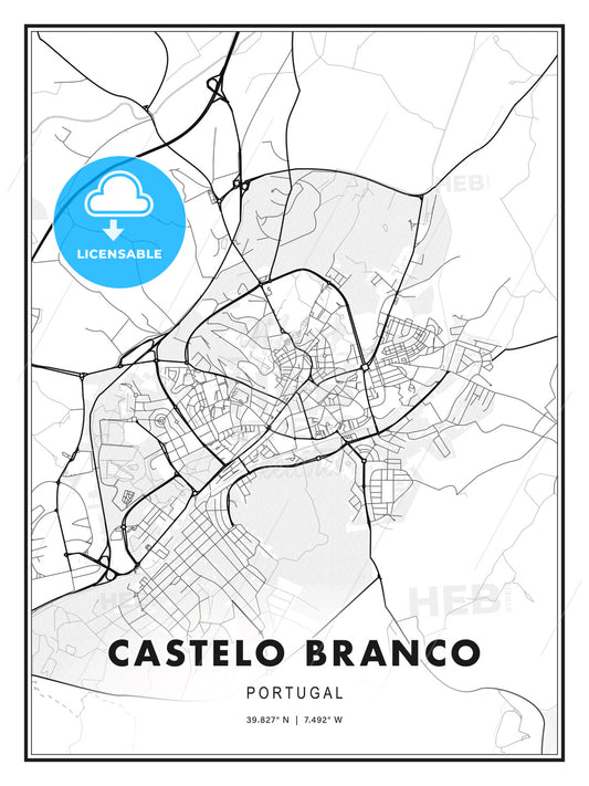 Castelo Branco, Portugal, Modern Print Template in Various Formats - HEBSTREITS Sketches