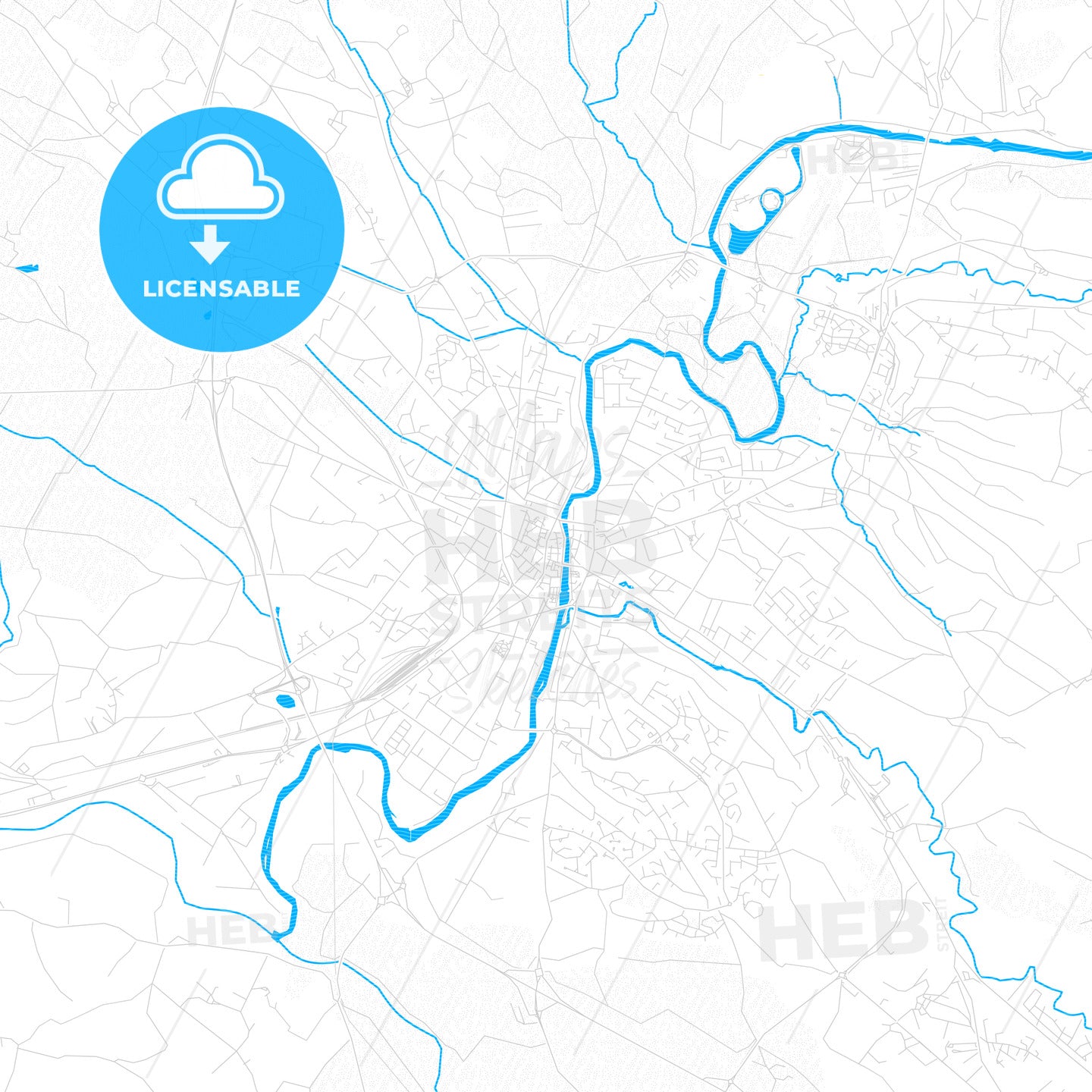 Castres, France PDF vector map with water in focus
