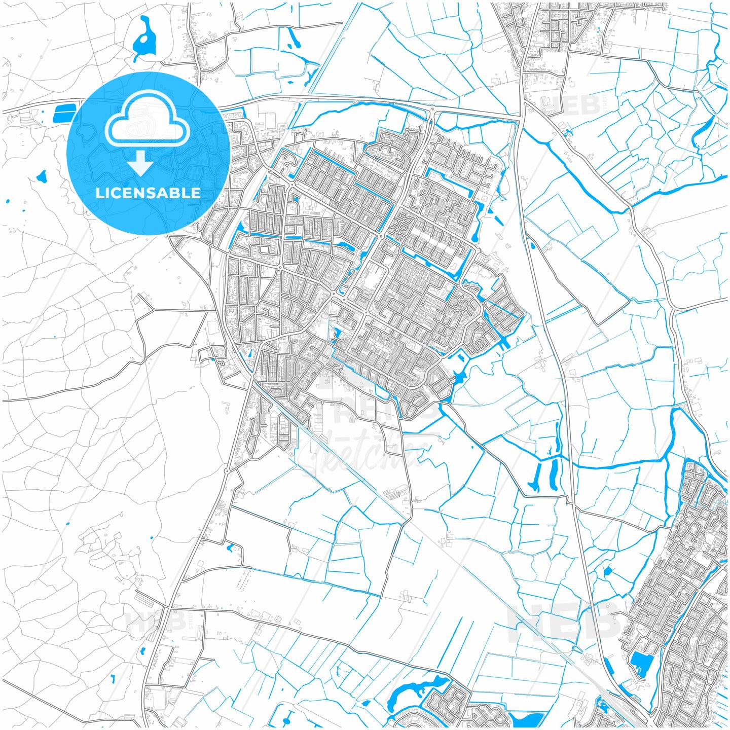 Castricum, North Holland, Netherlands, city map with high quality roads.