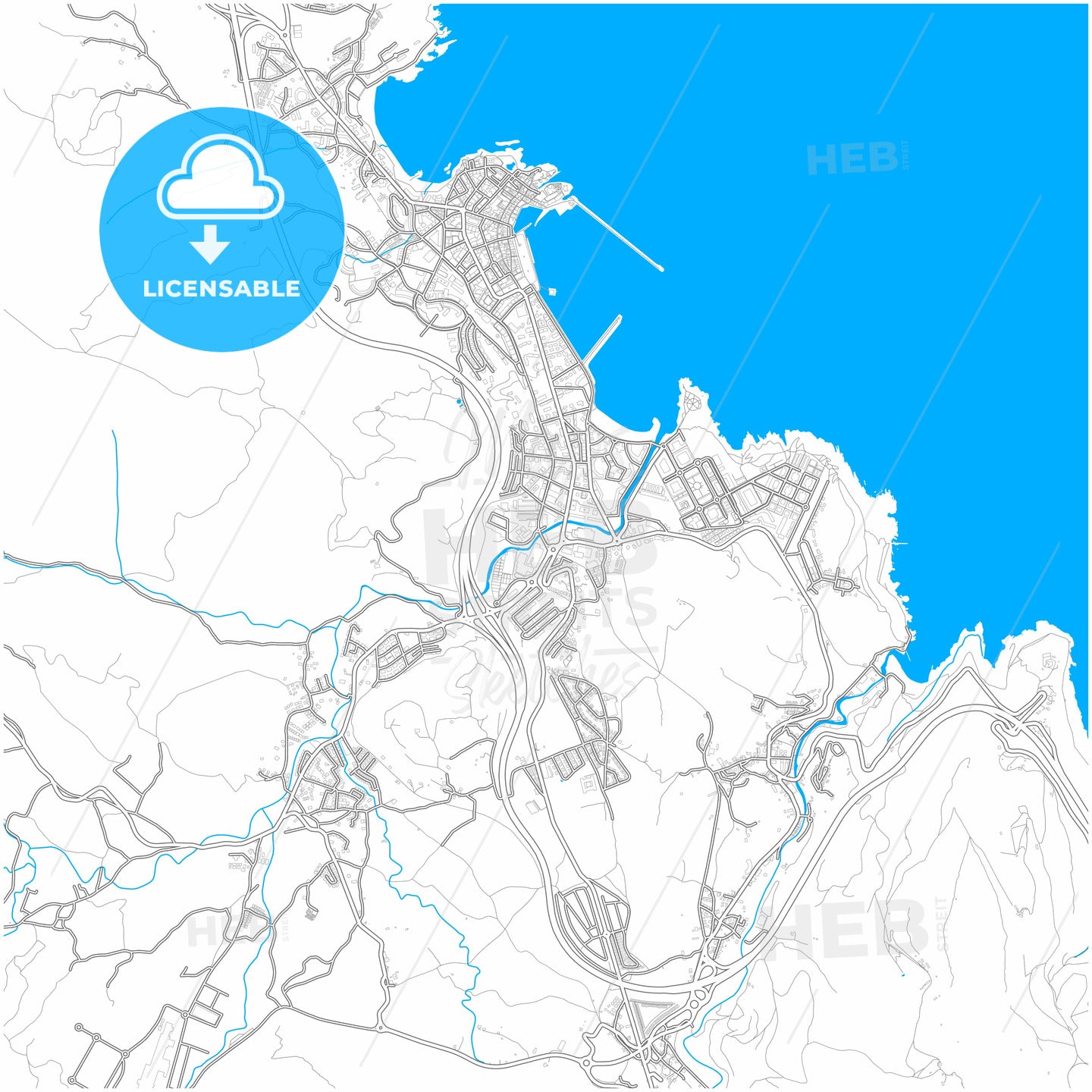 Castro-Urdiales, Cantabria, Spain, city map with high quality roads.