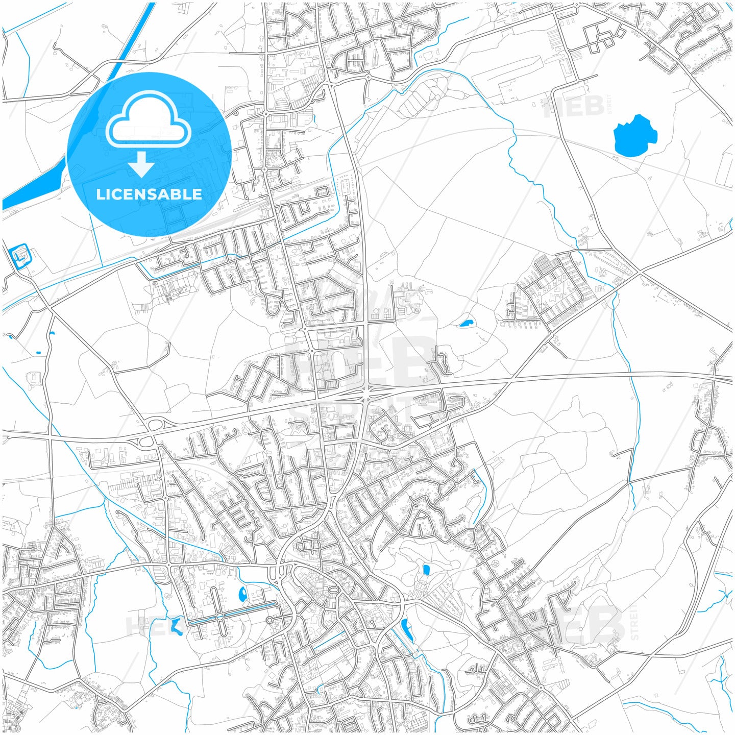 Castrop-Rauxel, North Rhine-Westphalia, Germany, city map with high quality roads.