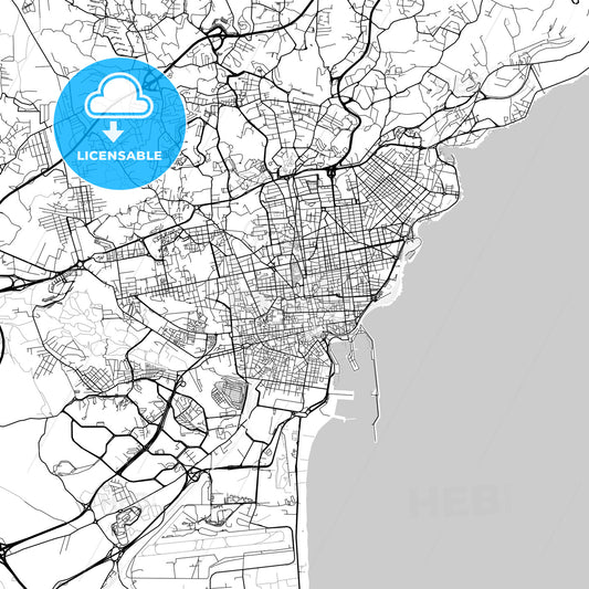 Catania, Sicily, downtown map, light