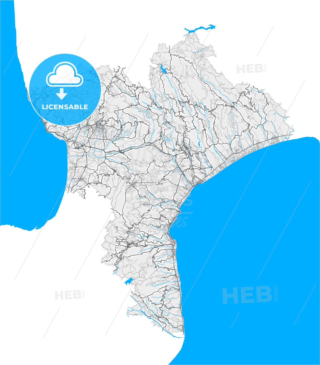 Catanzaro, Calabria, Italy, high quality vector map