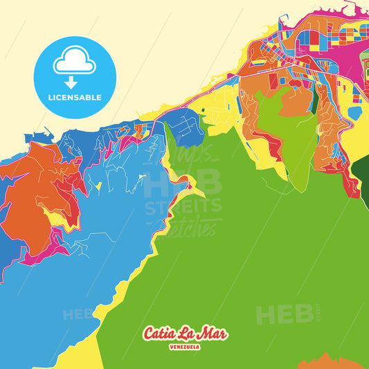 Catia La Mar, Venezuela Crazy Colorful Street Map Poster Template - HEBSTREITS Sketches