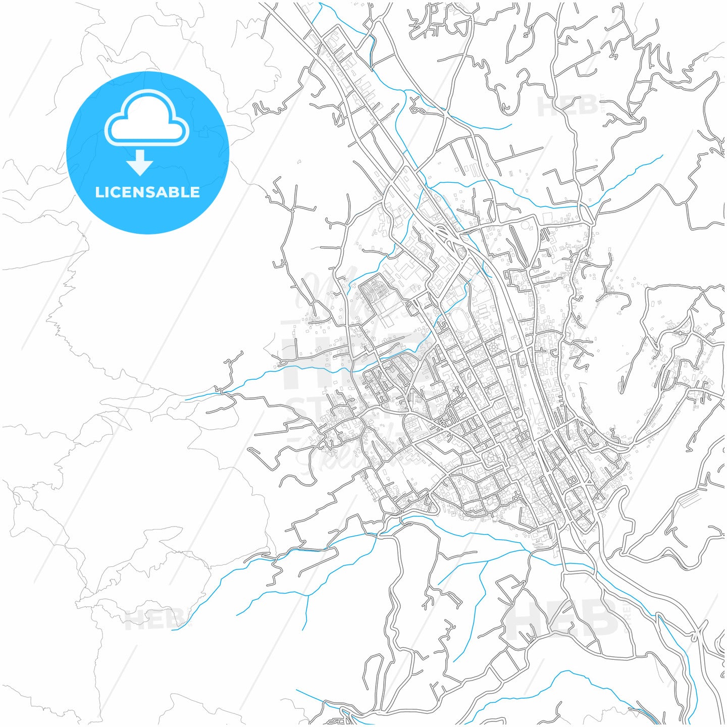 Cava de Tirreni, Campania, Italy, city map with high quality roads.