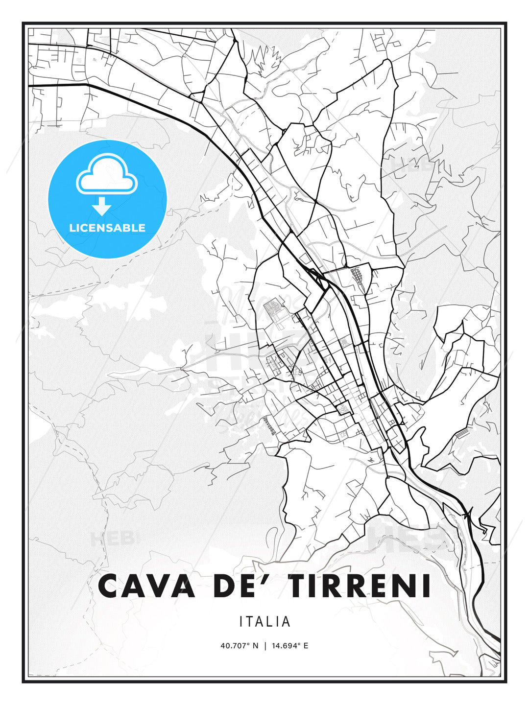 Cava de Tirreni, Italy, Modern Print Template in Various Formats - HEBSTREITS Sketches