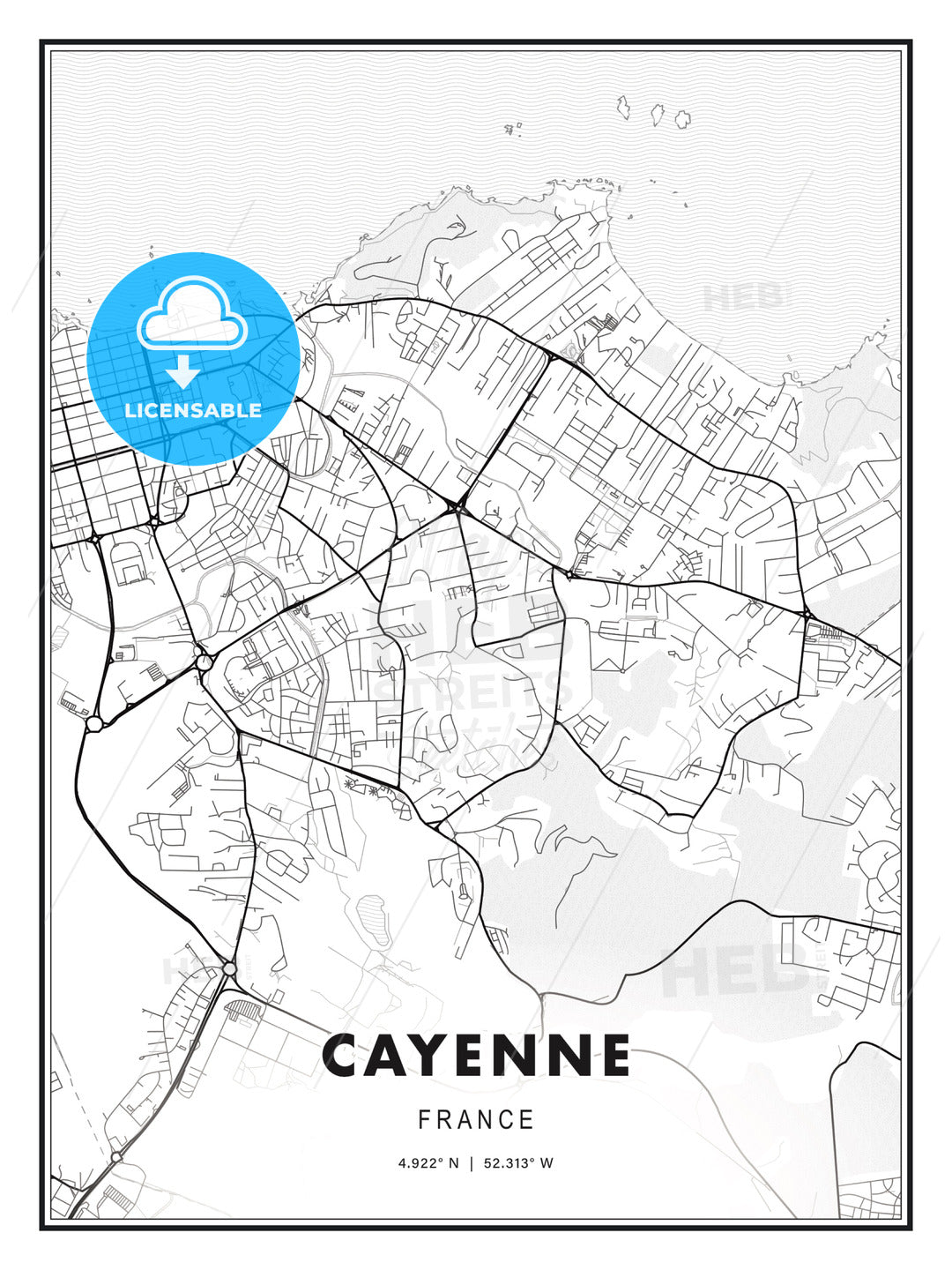 Cayenne, France, Modern Print Template in Various Formats - HEBSTREITS Sketches