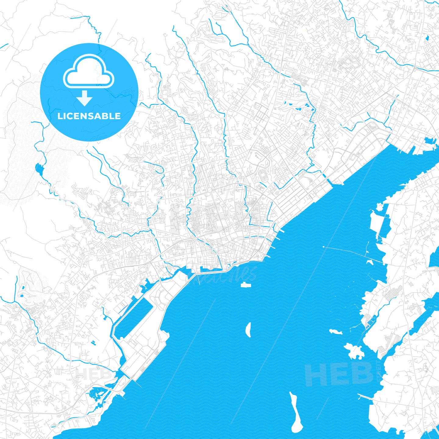 Cebu City, Philippines PDF vector map with water in focus