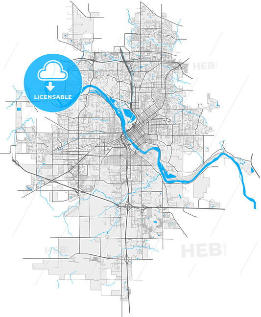 Cedar Rapids, Iowa, United States, high quality vector map