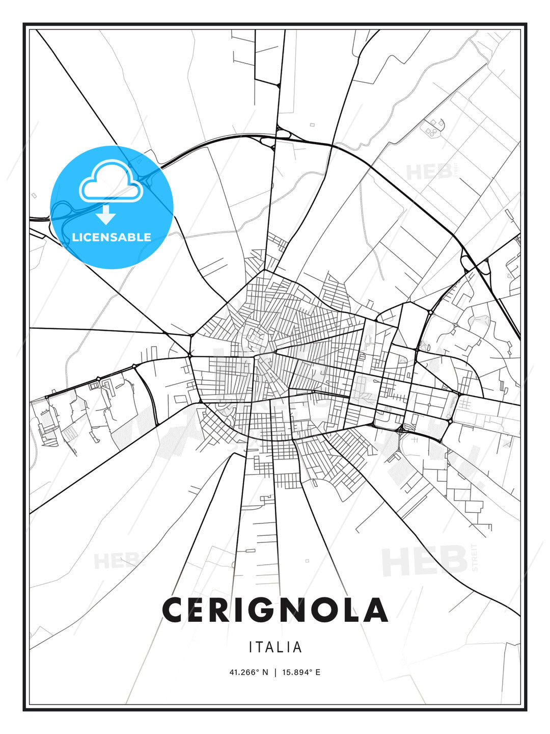 Cerignola, Italy, Modern Print Template in Various Formats - HEBSTREITS Sketches