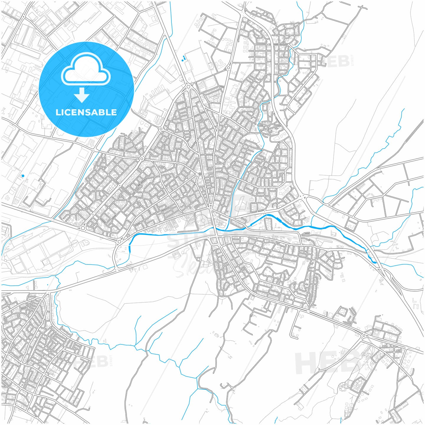 Çerkezköy, Tekirdağ, Turkey, city map with high quality roads.