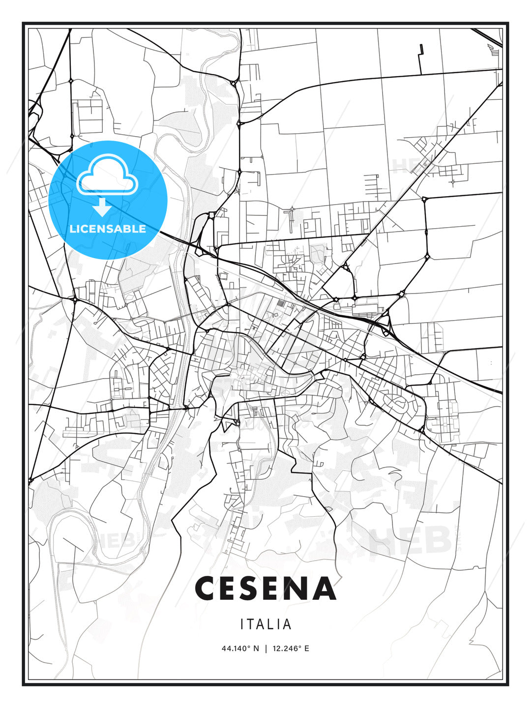 Cesena, Italy, Modern Print Template in Various Formats - HEBSTREITS Sketches