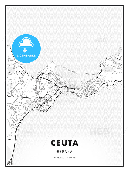 Ceuta, Spain, Modern Print Template in Various Formats - HEBSTREITS Sketches