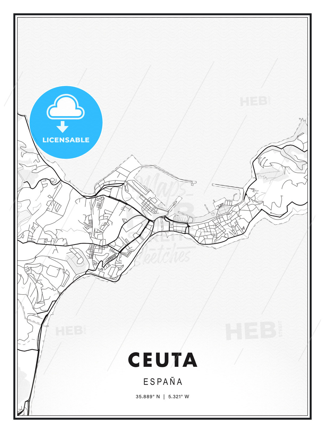 Ceuta, Spain, Modern Print Template in Various Formats - HEBSTREITS Sketches