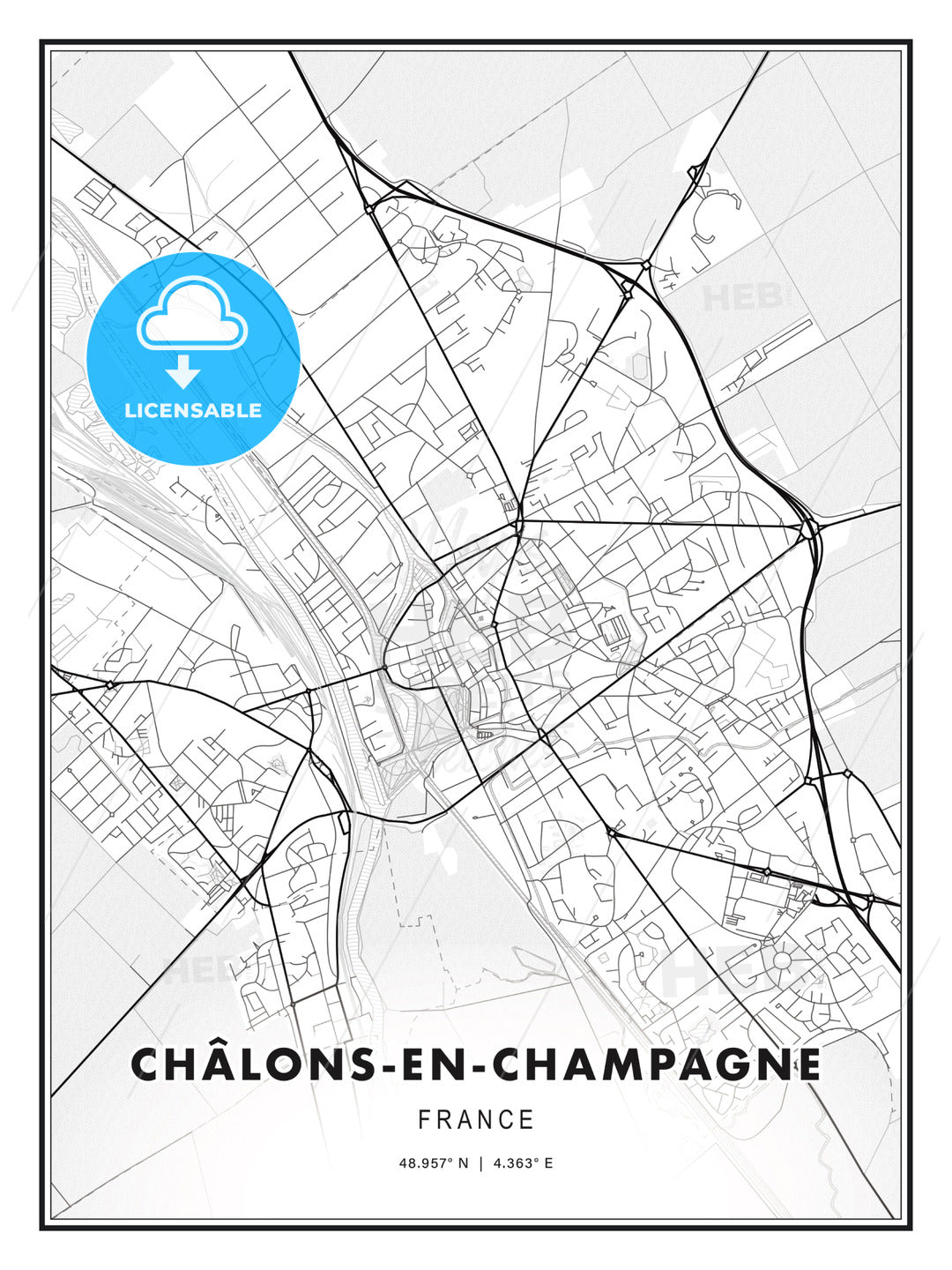Châlons-en-Champagne, France, Modern Print Template in Various Formats - HEBSTREITS Sketches
