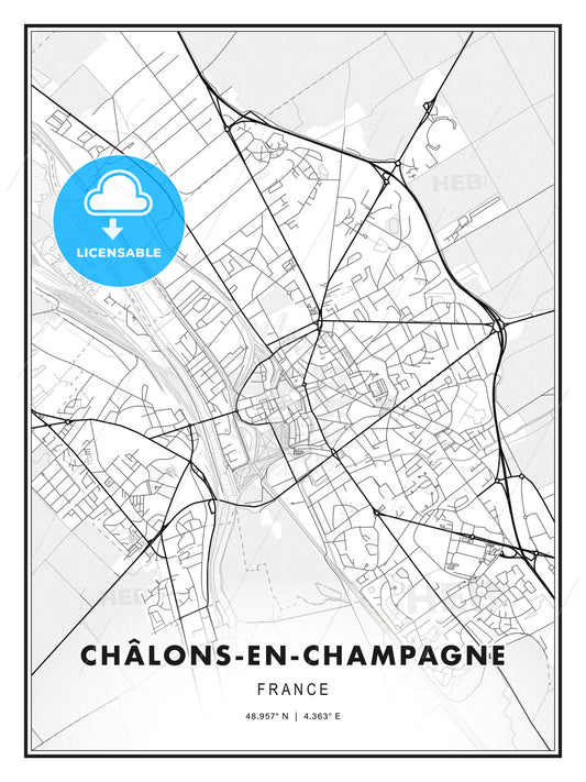 Châlons-en-Champagne, France, Modern Print Template in Various Formats - HEBSTREITS Sketches