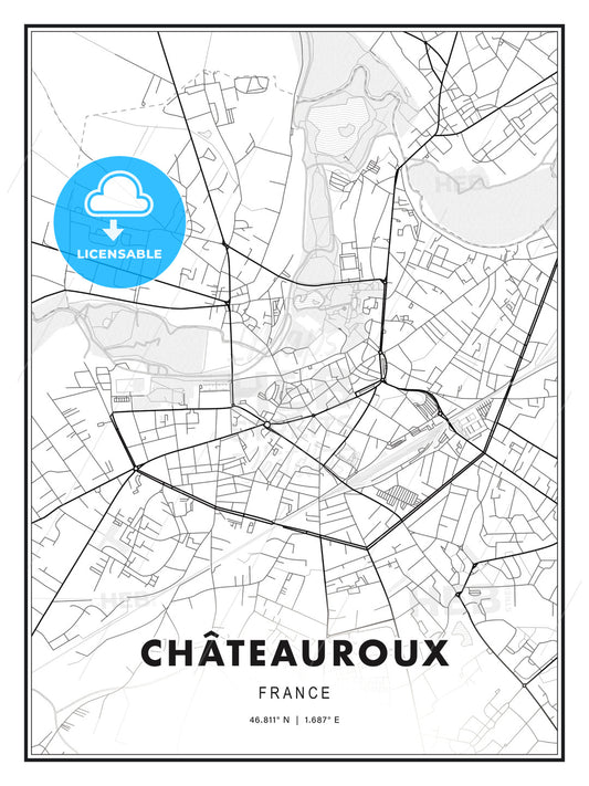 Châteauroux, France, Modern Print Template in Various Formats - HEBSTREITS Sketches