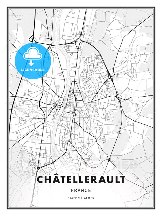 Châtellerault, France, Modern Print Template in Various Formats - HEBSTREITS Sketches