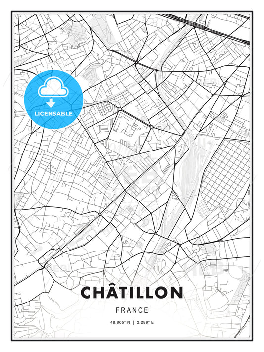 Châtillon, France, Modern Print Template in Various Formats - HEBSTREITS Sketches