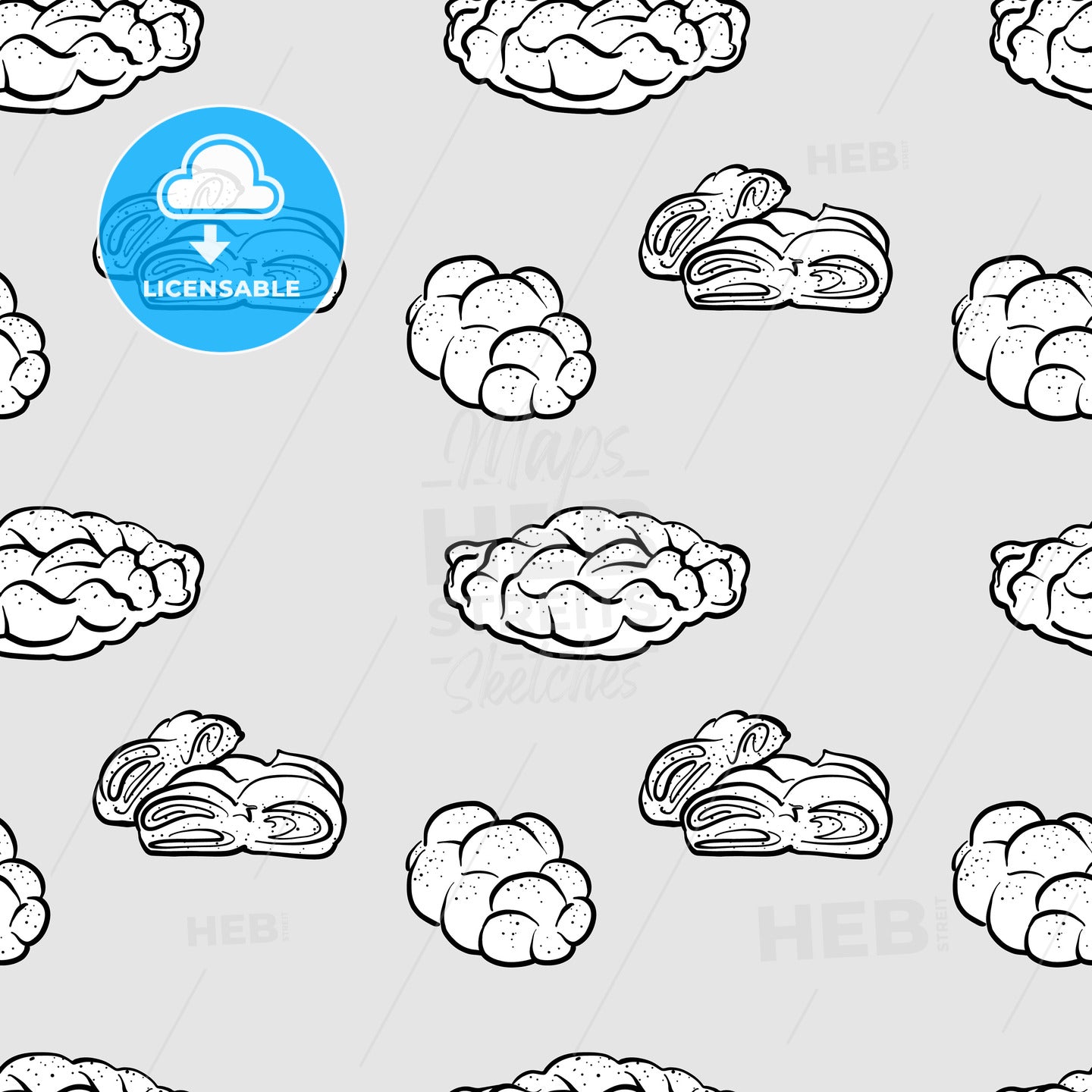Challah seamless pattern greyscale drawing – instant download