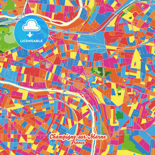 Champigny-sur-Marne, France Crazy Colorful Street Map Poster Template - HEBSTREITS Sketches