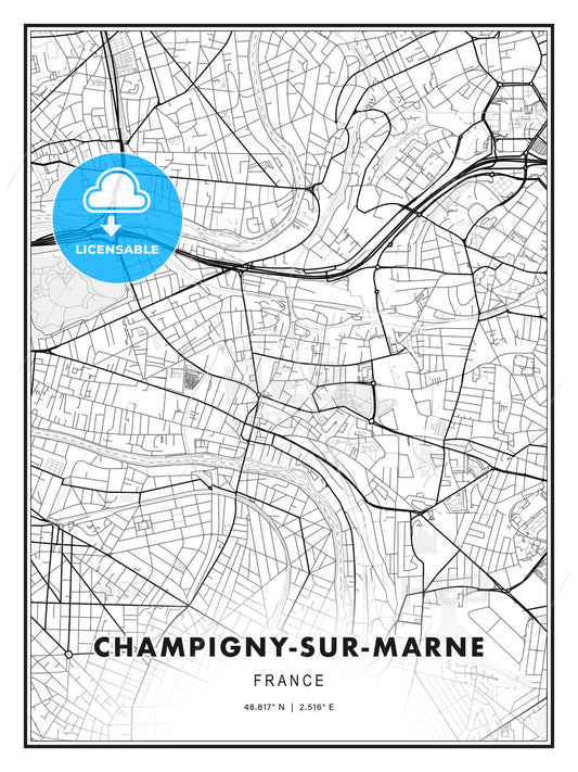 Champigny-sur-Marne, France, Modern Print Template in Various Formats - HEBSTREITS Sketches