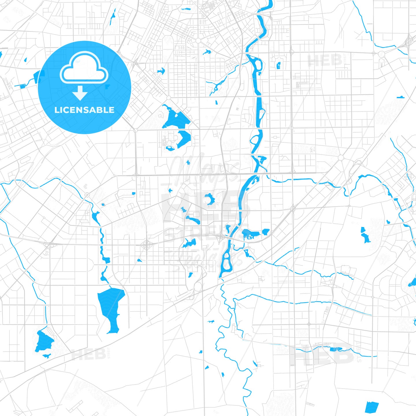 Changchun, China PDF vector map with water in focus