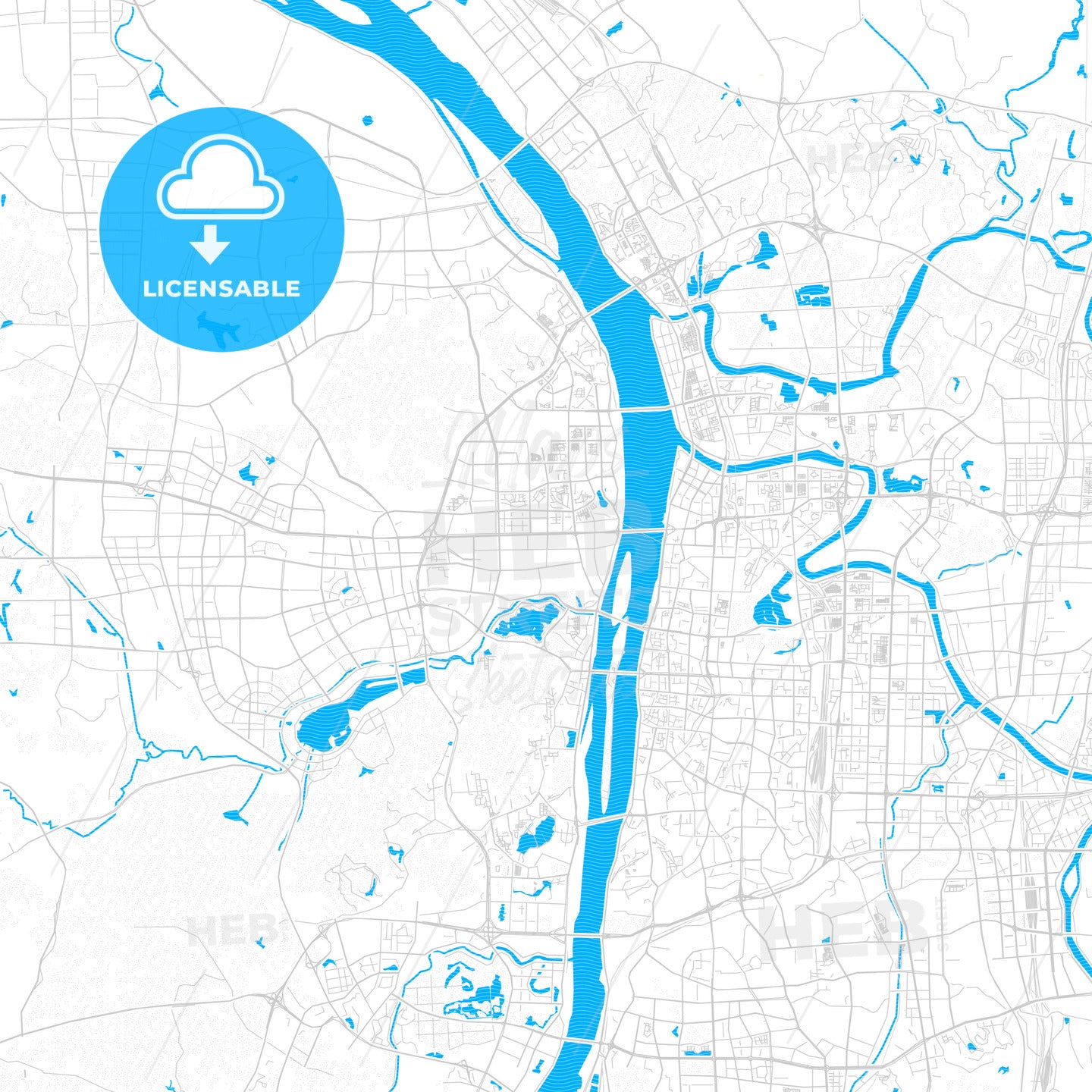 Changsha, China PDF vector map with water in focus