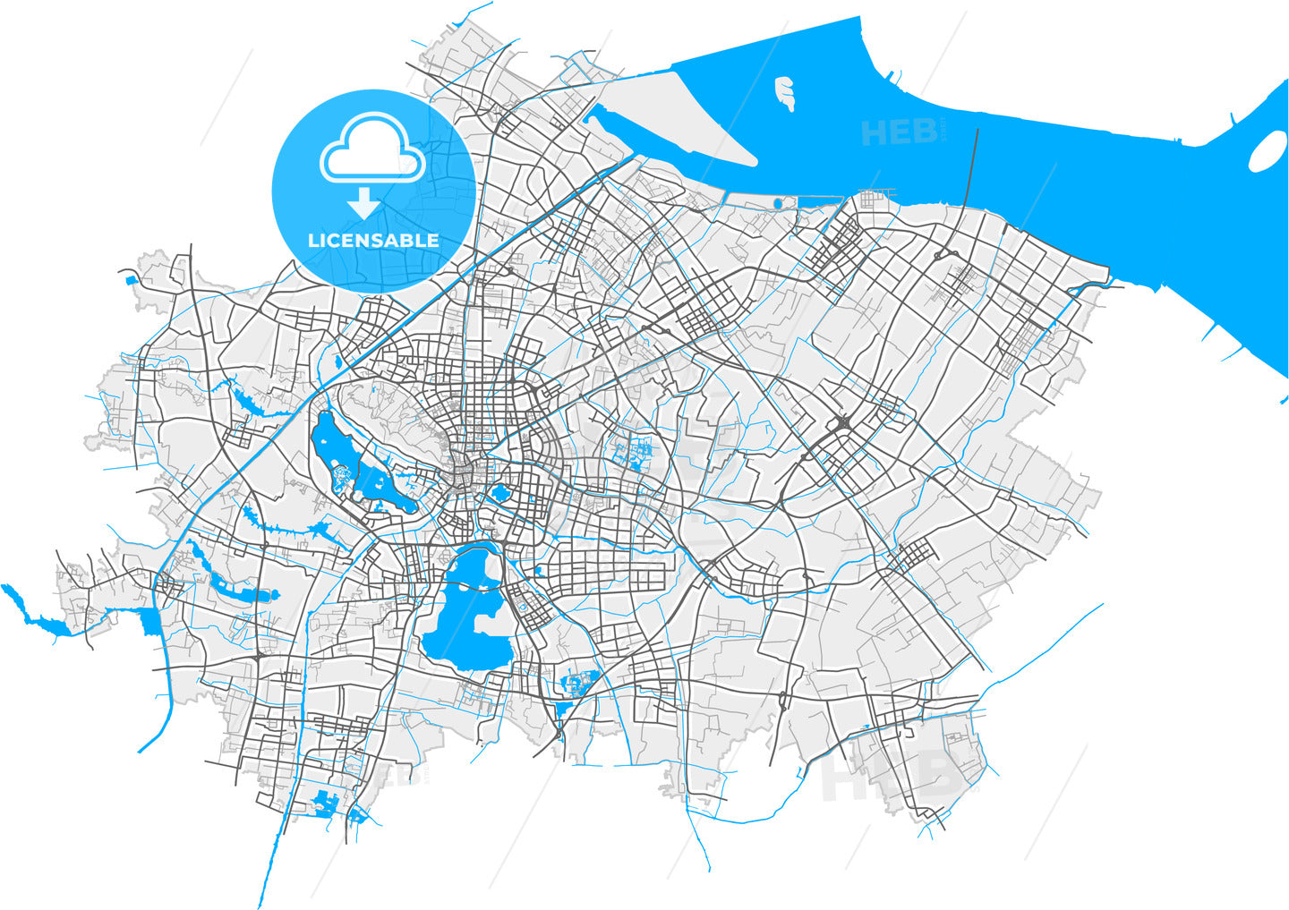 Changshu, Jiangsu, China, high quality vector map