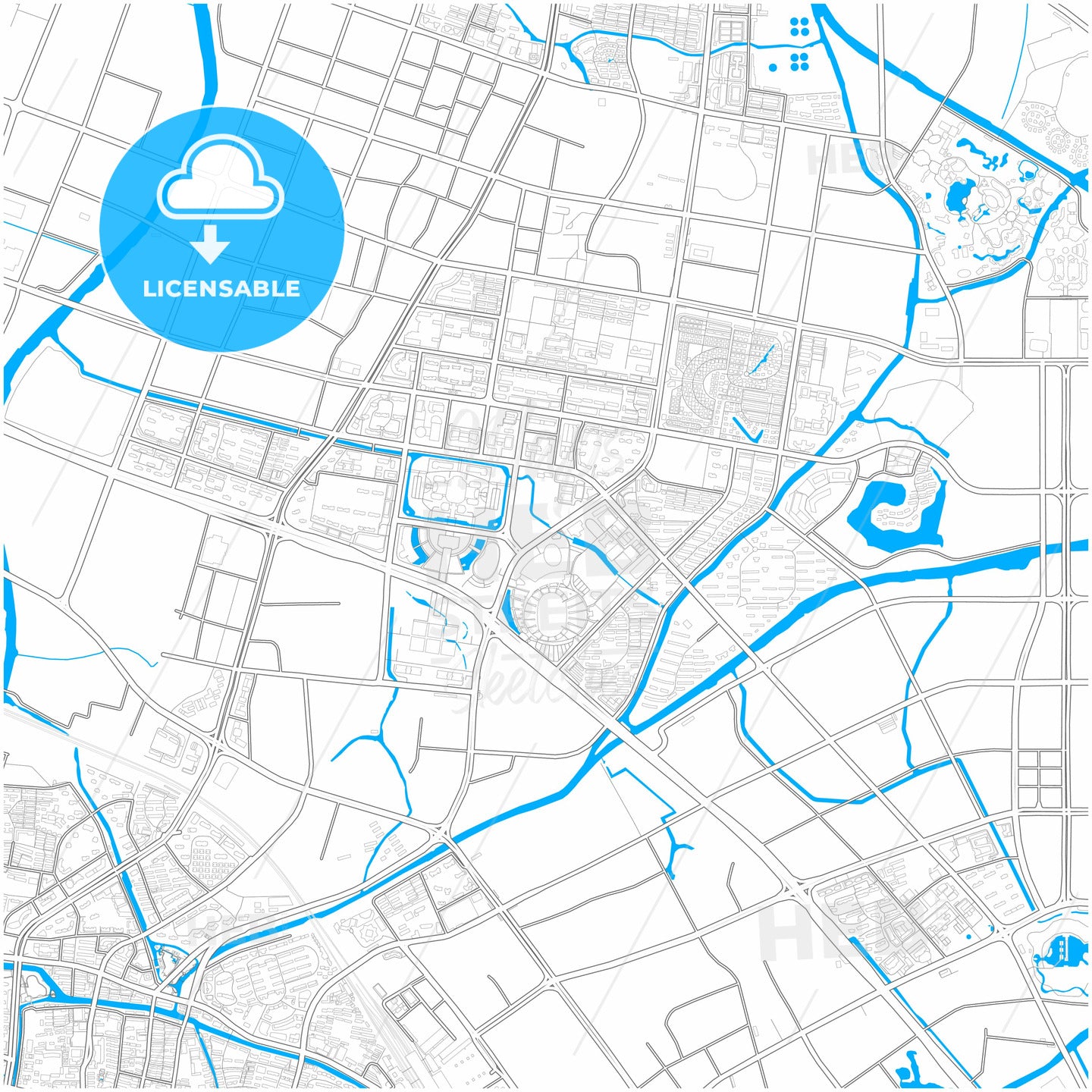 Changzhou, Jiangsu, China, city map with high quality roads.