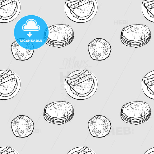 Chapati seamless pattern greyscale drawing – instant download
