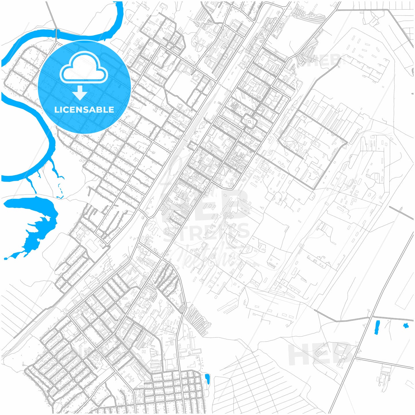 Chapayevsk, Samara Oblast, Russia, city map with high quality roads.