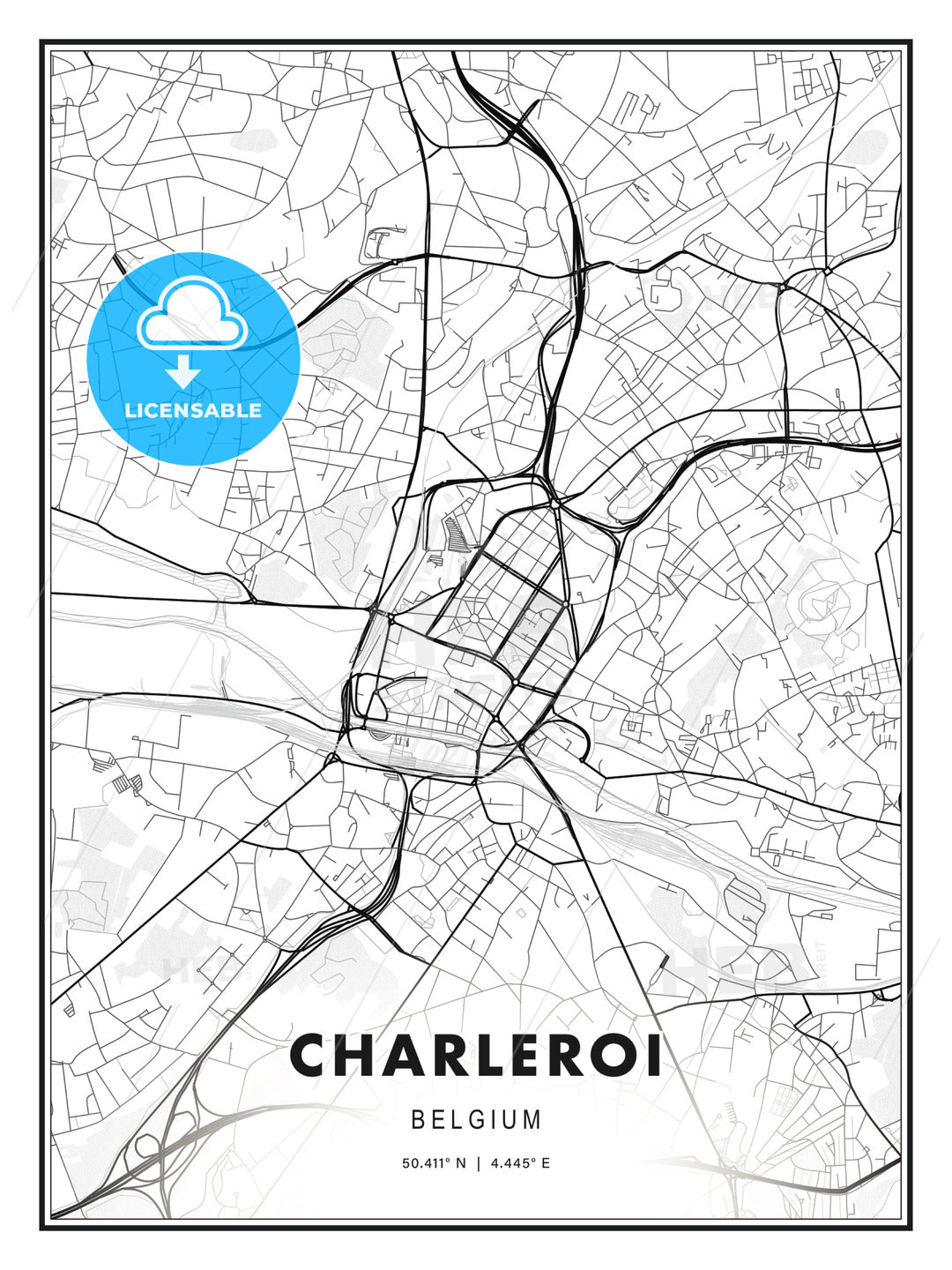 Charleroi, Belgium, Modern Print Template in Various Formats - HEBSTREITS Sketches