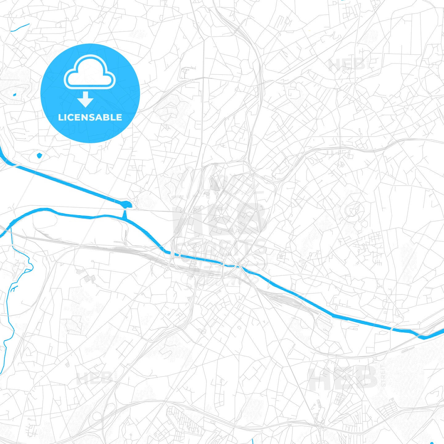 Charleroi, Belgium PDF vector map with water in focus