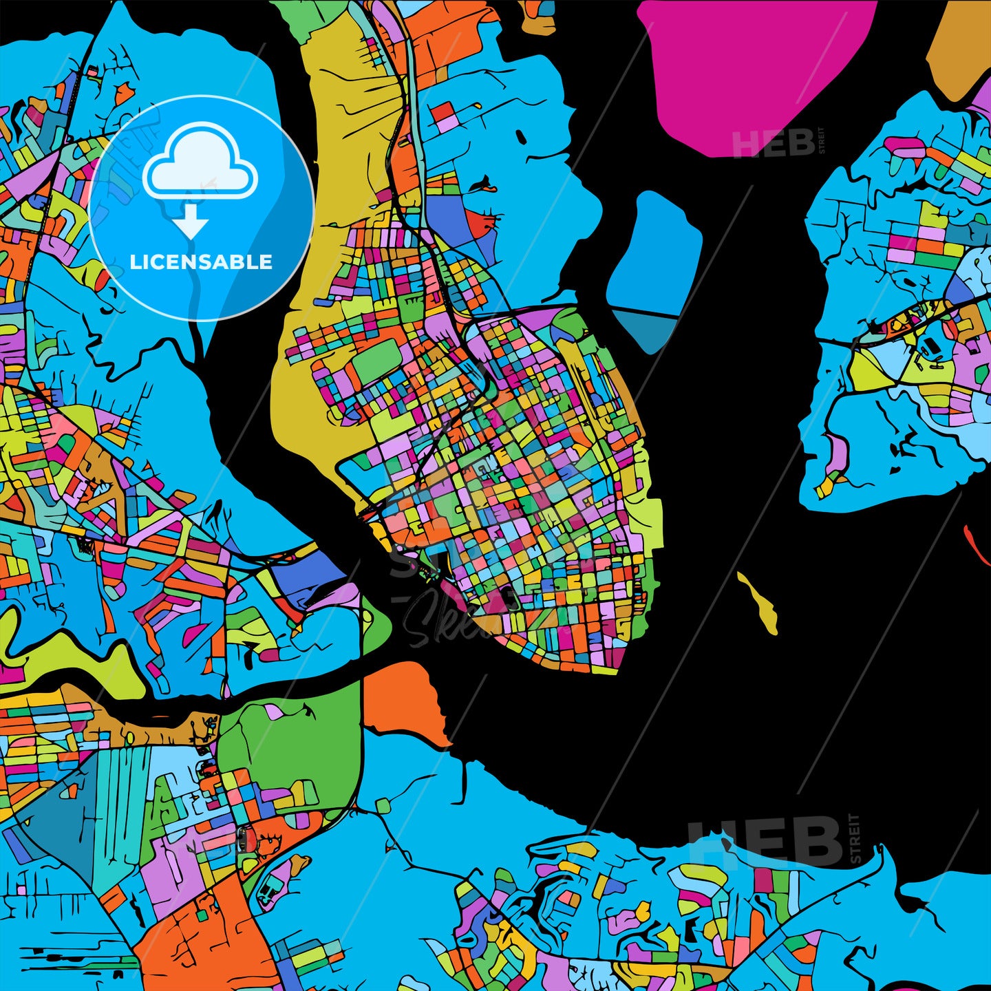 Charleston Colorful Vector Map on Black