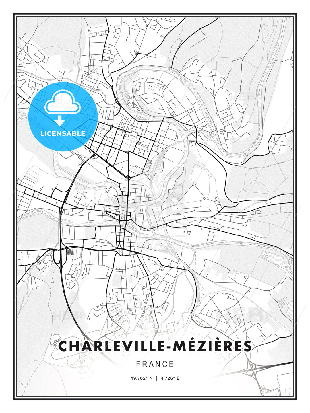 Charleville-Mézières, France, Modern Print Template in Various Formats - HEBSTREITS Sketches