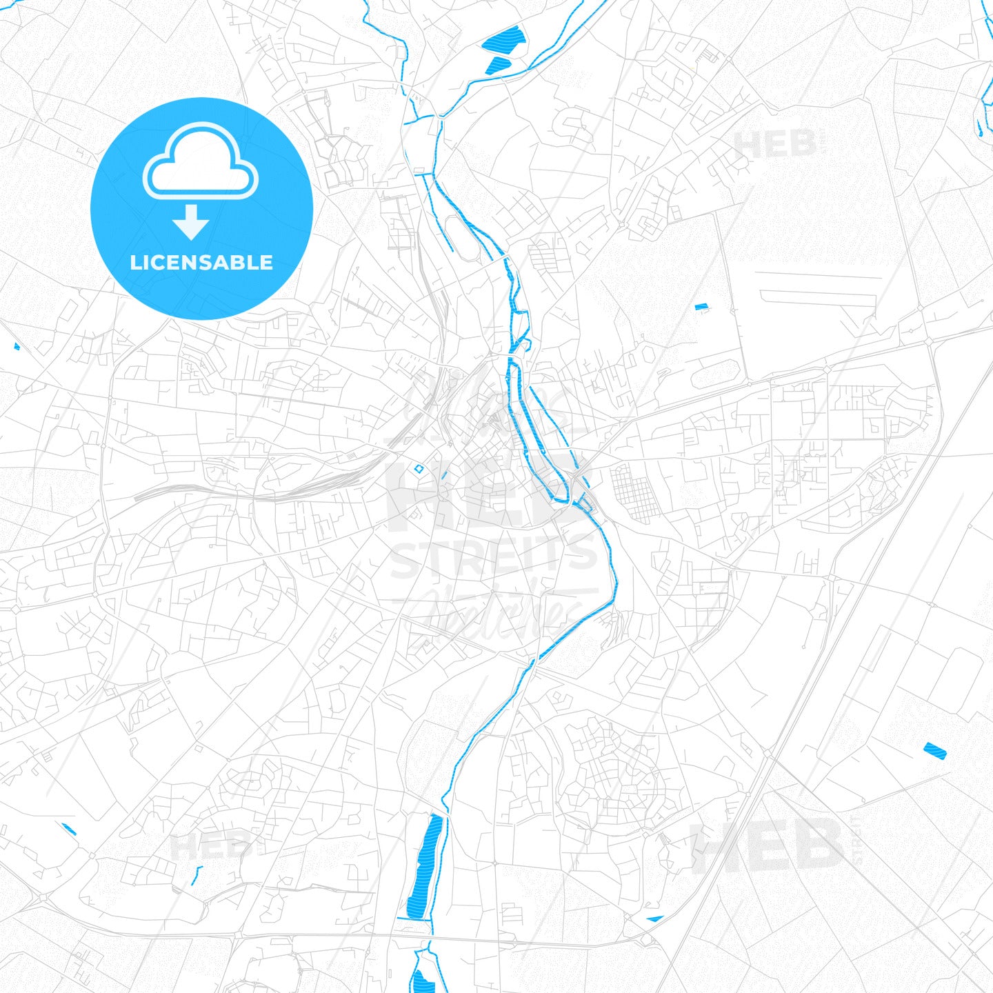 Chartres, France PDF vector map with water in focus