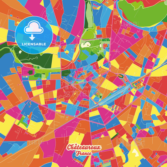 Châteauroux, France Crazy Colorful Street Map Poster Template - HEBSTREITS Sketches