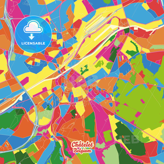 Châtelet, Belgium Crazy Colorful Street Map Poster Template - HEBSTREITS Sketches
