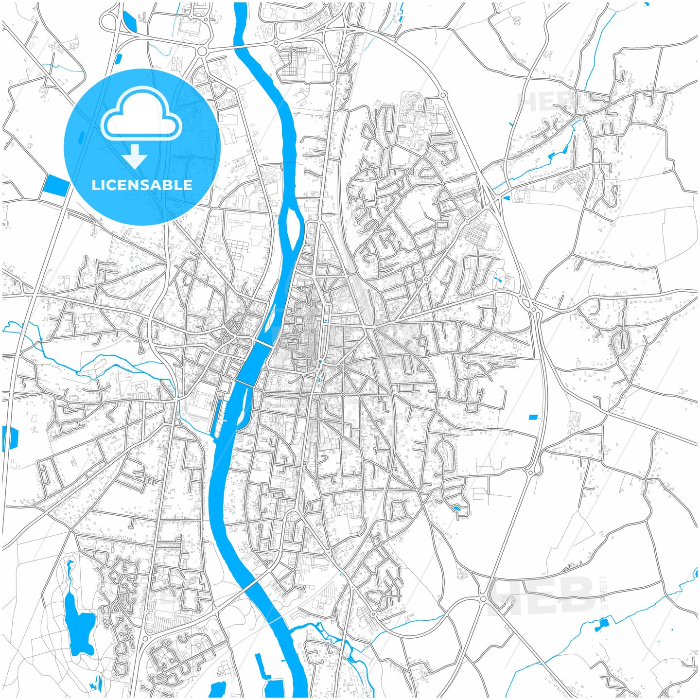 Châtellerault, Vienne, France, city map with high quality roads.