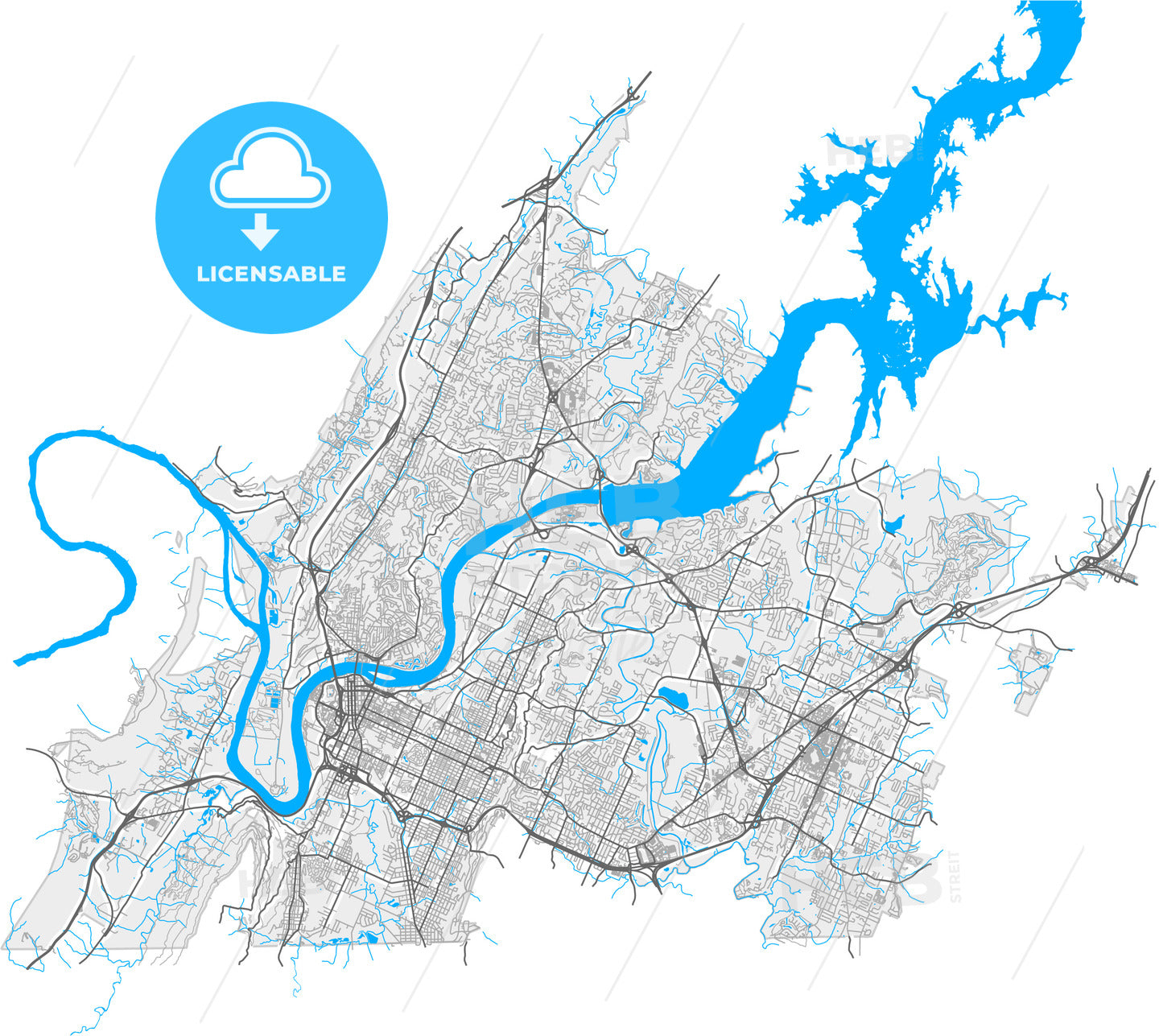 Chattanooga, Tennessee, United States, high quality vector map