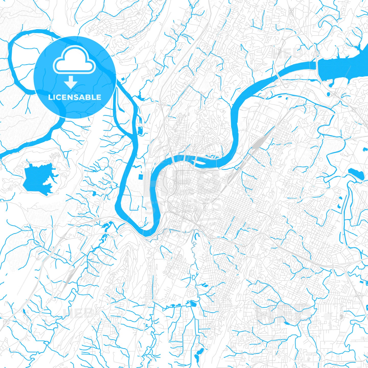 Chattanooga, Tennessee, United States, PDF vector map with water in focus