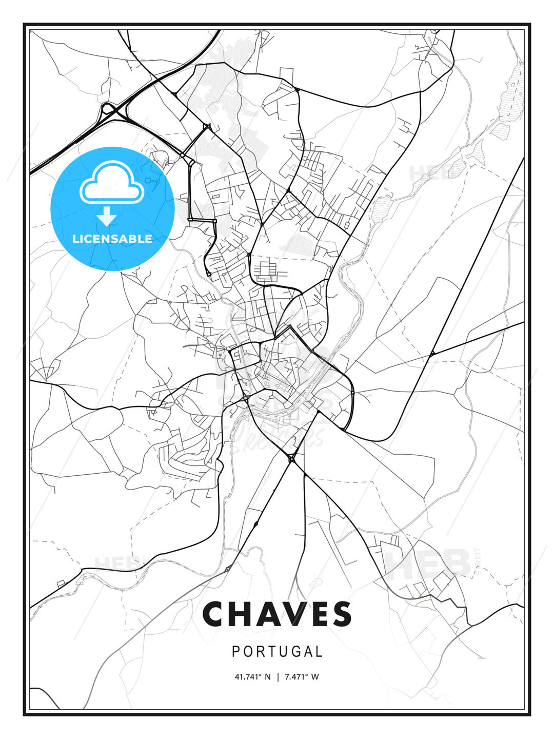 Chaves, Portugal, Modern Print Template in Various Formats - HEBSTREITS Sketches