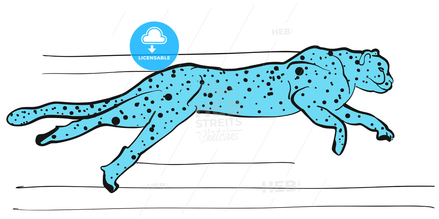 Cheetah vector sketch colored blue – instant download
