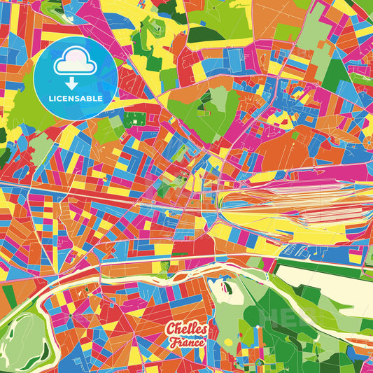 Chelles, France Crazy Colorful Street Map Poster Template - HEBSTREITS Sketches