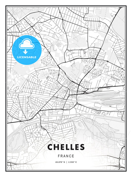 Chelles, France, Modern Print Template in Various Formats - HEBSTREITS Sketches
